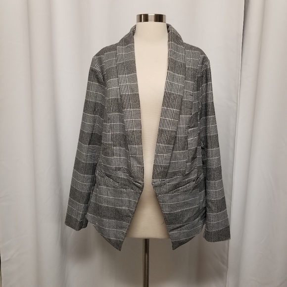 Torrid Black Glen Plaid Houndstooth Cutaway Stretch Open Blazer 2X NEW - Picture 2 of 10